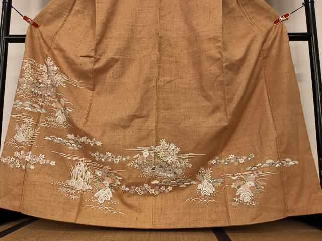 平和屋着物●訪問着 友禅 紬地 松竹梅風景文 正絹 逸品 AAAY6481zg