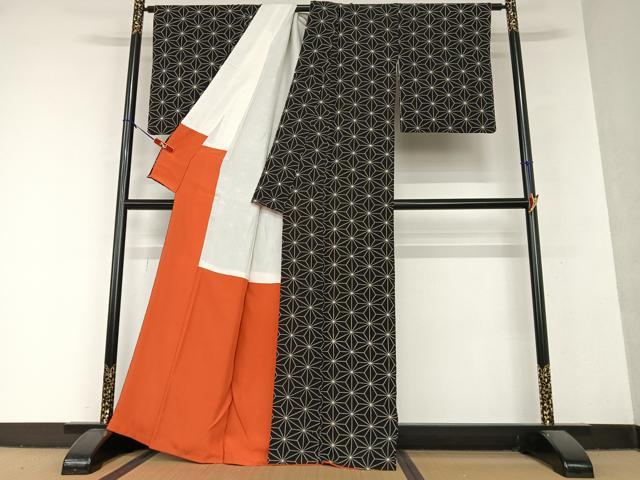 平和屋着物●上質な小紋 麻の葉文様 正絹 逸品 AAAY6491zg