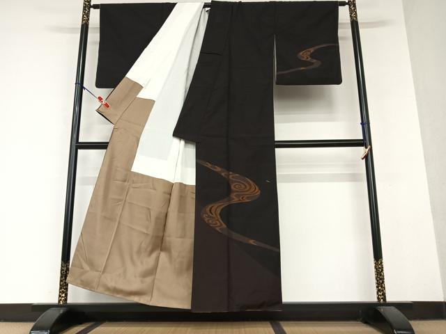 平和屋着物●紬 訪問着 作家物 流水文 正絹 逸品 AAAY6493zg