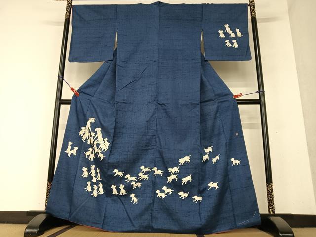 平和屋着物●訪問着 作家物 紬地 希少柄 ダルメシアン 犬 褐返色地 正絹 逸品 AAAY6546zg