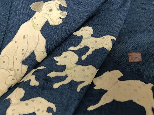 平和屋着物●訪問着 作家物 紬地 希少柄 ダルメシアン 犬 褐返色地 正絹 逸品 AAAY6546zg