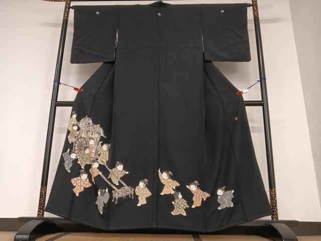平和屋着物●十日町友禅作家 関口遼一 黒留袖 童子 山車 正絹 逸品 AAAY6629zg
