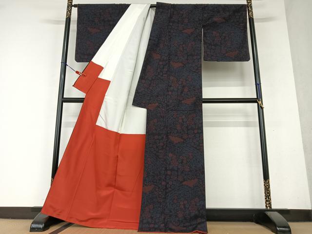 平和屋着物●本場結城紬 重要無形文化財 80亀甲 草花文 正絹 逸品 AAAY6634zg