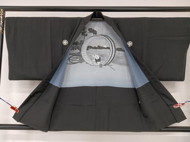 平和屋着物●男性 黒紋付 羽織・長襦袢(無双仕立て)セット 正絹 逸品 AAAY6647zg