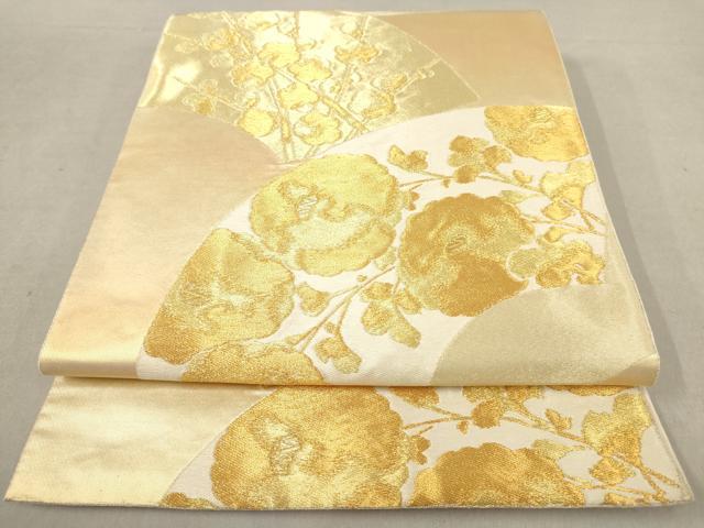 平和屋着物◎六通柄袋帯 地紙重ね花文 金糸 正絹 逸品 AAAY7081sg