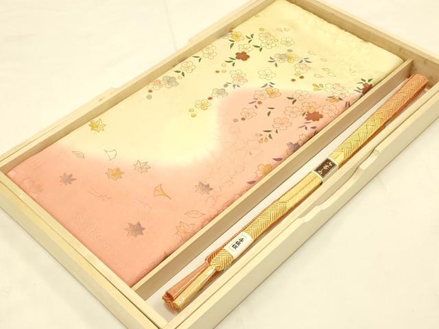 平和屋着物●和装小物 帯締め・帯揚げセット 枝垂れ花舞葉文 暈し染め 金糸 金彩 逸品 未使用 AAAY7120ay