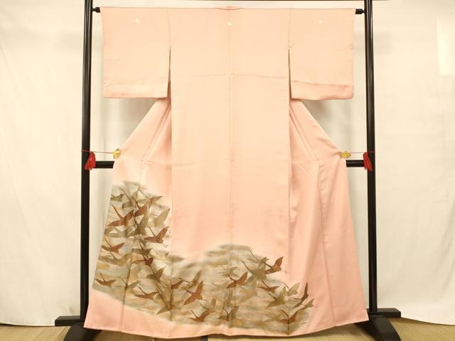 平和屋着物■豪華色留袖 手描き 飛鶴文 金銀彩 正絹 逸品 AAAY7181fw