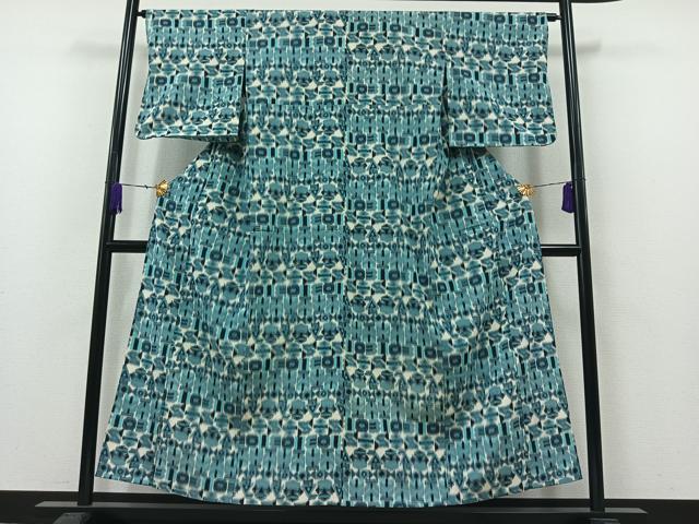 平和屋着物▽お召 単衣 幾何学文様 正絹 逸品 AAAY7245jh
