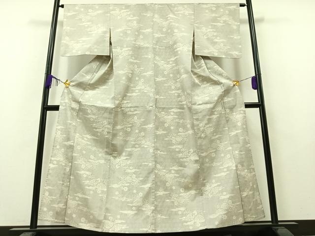 平和屋着物▽本場大島紬 白大島 単衣 籬花文 正絹 逸品 AAAY7258jh