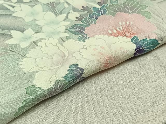 平和屋着物▽訪問着 単衣 扇面花文 暈し染め 正絹 逸品 AAAY7262jh