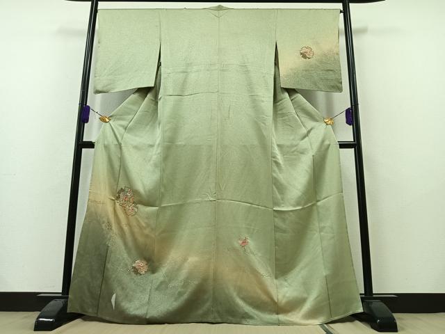平和屋着物▽訪問着 単衣 中国三大刺繍 相良刺繍 総刺繍 雪輪花文 暈し染め 金銀糸 金銀彩 正絹 逸品 AAAY7272jh