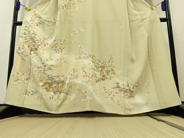 平和屋着物▽訪問着 単衣 刺繍 風景花文 暈し染め 金糸 正絹 逸品 AABB6652jh