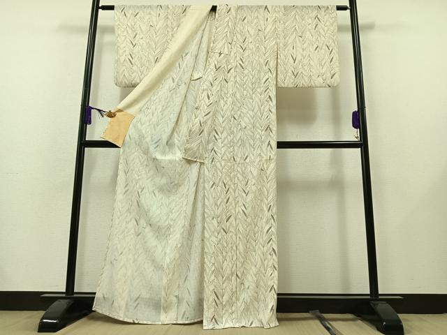平和屋着物▽上質な小紋 単衣 笹の葉舞蝶文 正絹 逸品 AAAY7278jh