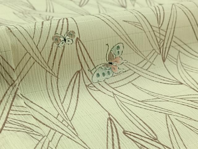 平和屋着物▽上質な小紋 単衣 笹の葉舞蝶文 正絹 逸品 AAAY7278jh