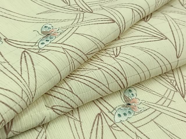 平和屋着物▽上質な小紋 単衣 笹の葉舞蝶文 正絹 逸品 AAAY7278jh