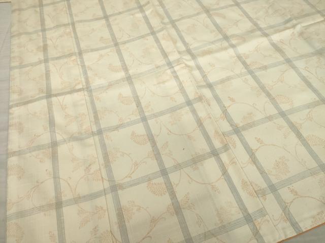 平和屋着物●上質な紬 格子 花唐草文 正絹 逸品 AAAY7379ck
