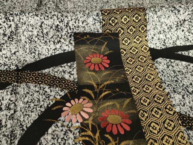 平和屋着物●訪問着 短冊芝花文 黒地 正絹 逸品 AAAY7400ck