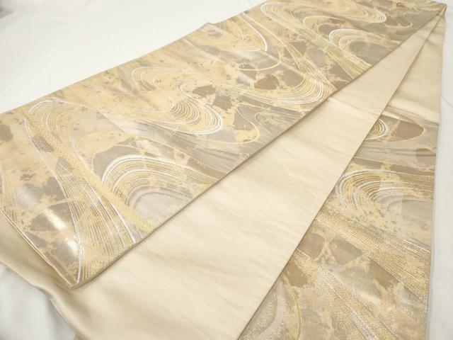 平和屋着物◎六通柄袋帯 流水箔散らし文様 金銀糸 正絹 逸品 AAAY7406sg
