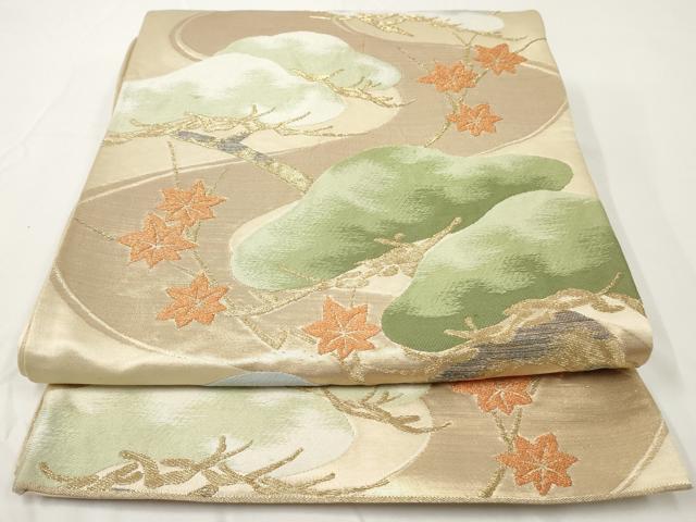 平和屋着物◎六通柄袋帯 松と楓 金銀糸 正絹 逸品 AAAY7424sg