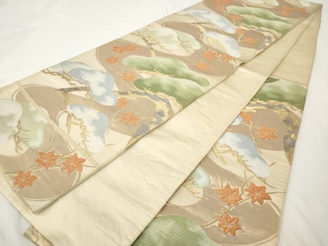 平和屋着物◎六通柄袋帯 松と楓 金銀糸 正絹 逸品 AAAY7424sg