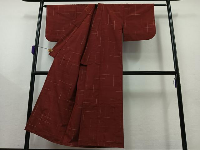 平和屋着物▽上質な紬 単衣 格子 正絹 逸品 AAAY8309jh