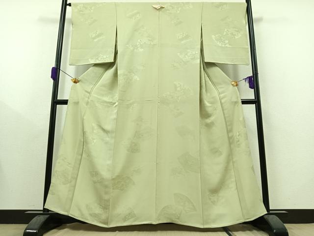 平和屋着物▽上質な色無地 単衣 地紙風景地紋 夏虫色 正絹 逸品 AAAY8314jh