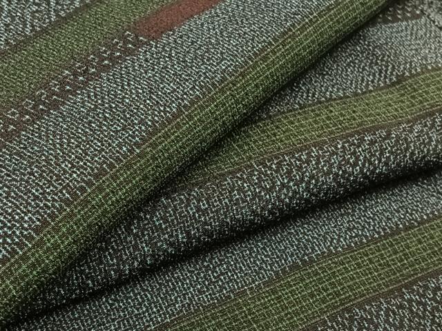 平和屋着物▽本塩沢 単衣 横段文 正絹 逸品 AAAY8317jh