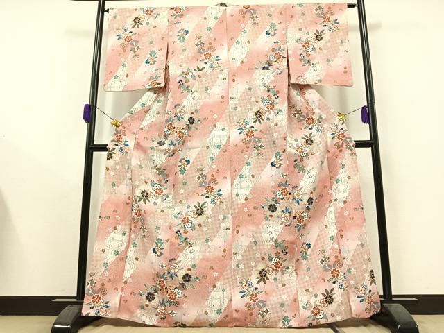 平和屋着物▽小紋 単衣 流水花蝶文 金彩 洗える着物 AAAY8319jh