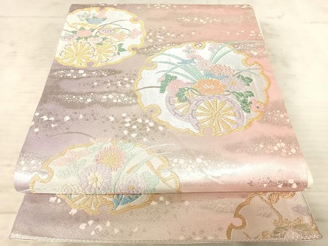 平和屋着物◎六通柄袋帯 雪輪花文 金銀糸 正絹 逸品 AAAY8362yx