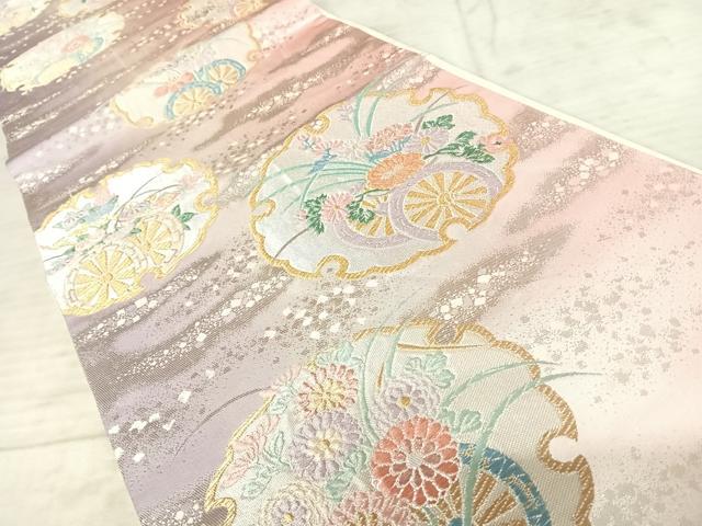 平和屋着物◎六通柄袋帯 雪輪花文 金銀糸 正絹 逸品 AAAY8362yx