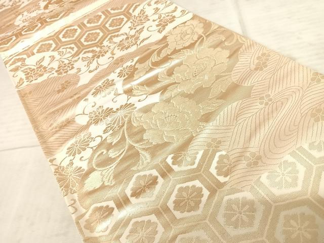 平和屋着物◎六通柄袋帯 吉祥花文 金糸 正絹 逸品 AAAY8364yx