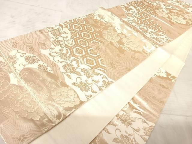 平和屋着物◎六通柄袋帯 吉祥花文 金糸 正絹 逸品 AAAY8364yx