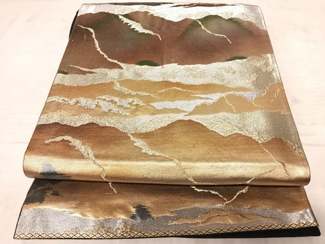 平和屋着物◎六通柄袋帯 風景文 金銀糸 正絹 逸品 AAAY8366yx