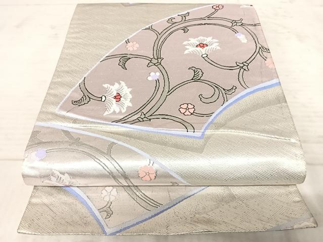 平和屋着物◎六通柄袋帯 地紙花唐草文 銀糸 正絹 逸品 AAAY8367yx