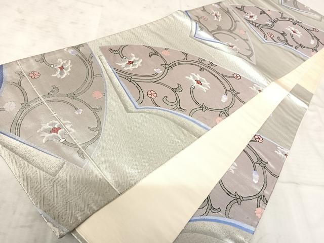 平和屋着物◎六通柄袋帯 地紙花唐草文 銀糸 正絹 逸品 AAAY8367yx