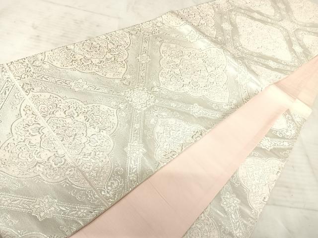 平和屋着物◎西陣 六通柄袋帯 唐織 天井花文 銀糸 正絹 逸品 AAAY8374yx