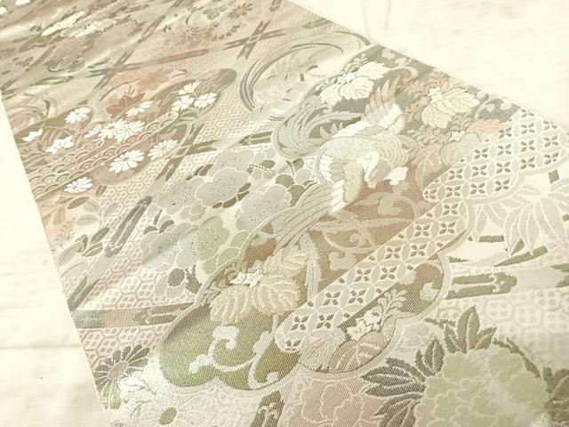 平和屋着物◎六通柄袋帯 二重箔織 雲取り花鳥文 正絹 逸品 AAAY8397yx