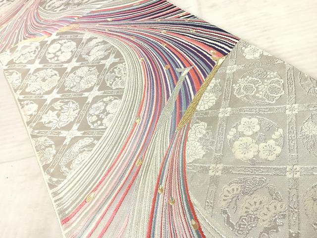 平和屋着物◎六通柄袋帯 唐織 飛鶴文 金銀糸 正絹 逸品 AAAY8429yx