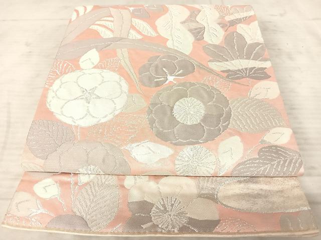 平和屋着物◎六通柄袋帯 草花文 銀糸 正絹 逸品 AAAY8433yx