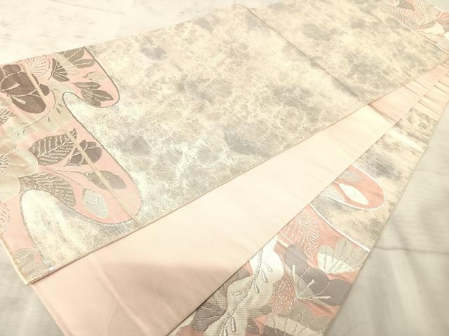平和屋着物◎六通柄袋帯 草花文 銀糸 正絹 逸品 AAAY8433yx