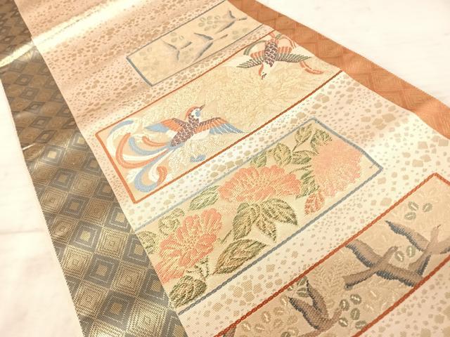 平和屋着物◎太鼓柄袋帯 花鳥文 金糸 正絹 逸品 AAAY8446yx