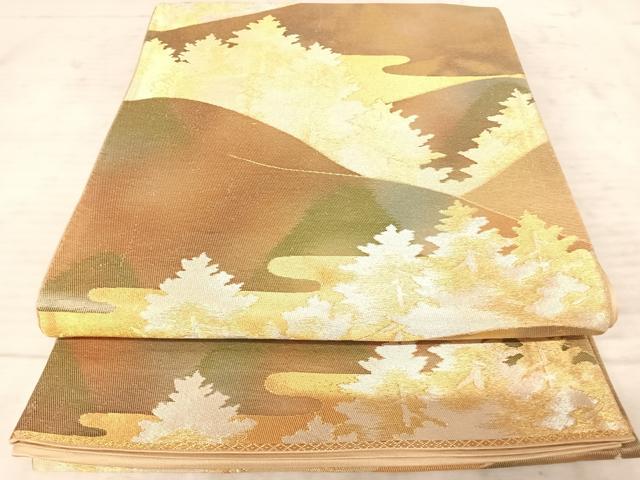 平和屋着物◎六通柄袋帯 風景文 金糸 正絹 逸品 AAAY8447yx