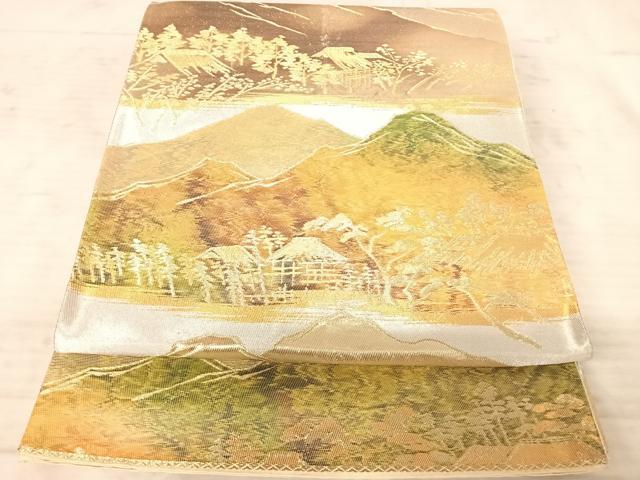 平和屋着物◎六通柄袋帯 風景文 金糸 正絹 逸品 AAAY8456yx