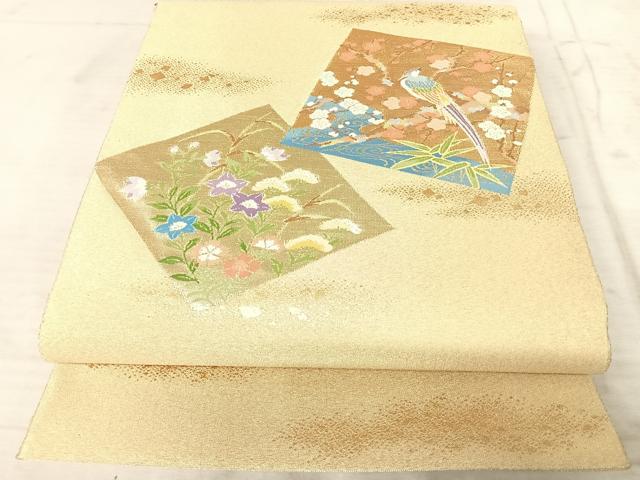 平和屋着物◎綴れ 太鼓柄袋帯 色紙重ね花鳥文 金糸 正絹 逸品 AAAY8471yx