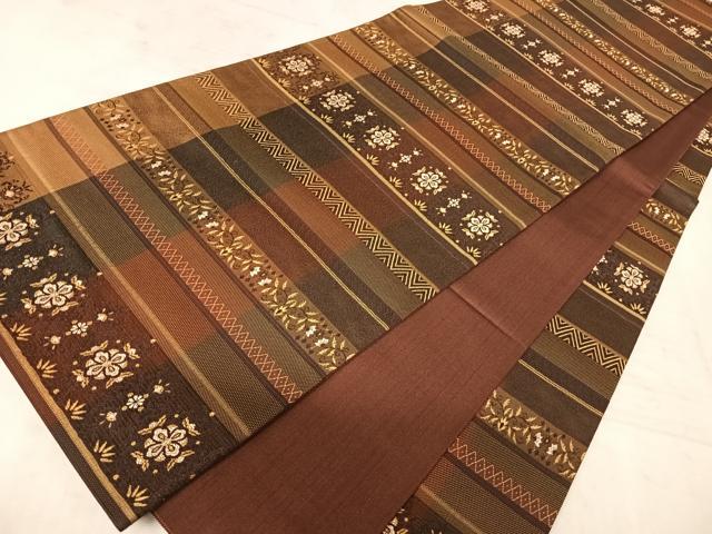 平和屋着物◎全通柄袋帯 横段花文 正絹 逸品 AAAY8487yx
