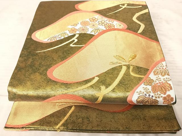 平和屋着物◎六通柄袋帯 唐織 花松文 金糸 引箔 正絹 逸品 AAAY8492yx