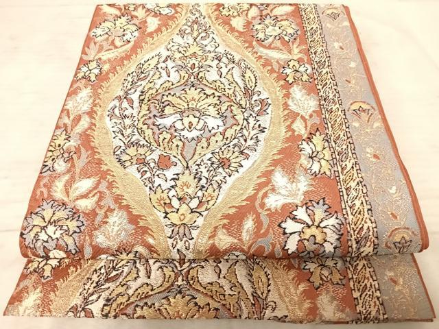 平和屋着物◎六通柄袋帯 立涌更紗花文 金糸 正絹 逸品 AAAY8517yx