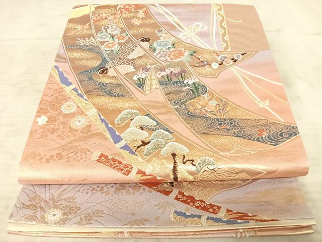 平和屋着物◎六通柄袋帯 几帳琳派文様 金糸 正絹 逸品 AAAY8573yx