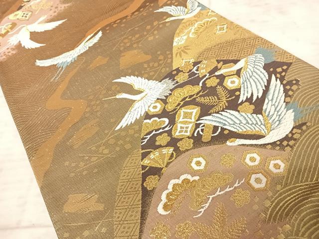 平和屋着物◎六通柄袋帯 吉祥飛鶴文 金銀糸 正絹 逸品 AAAY8590yx