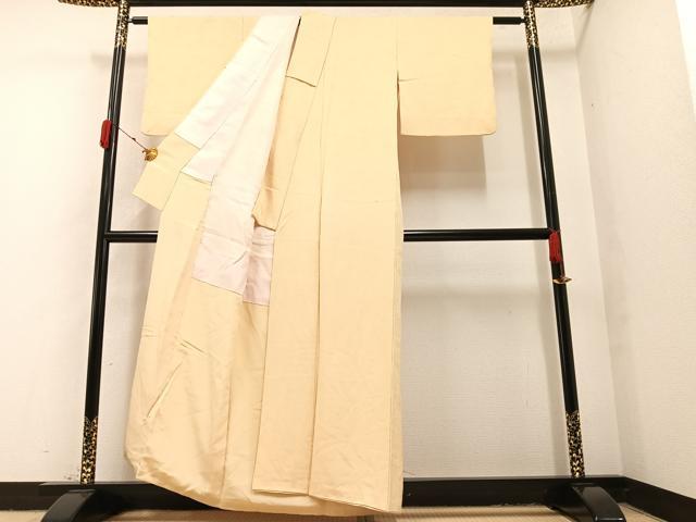 平和屋着物●上質な色無地 吉祥草花地紋 蜂蜜色 正絹 逸品 AAAY8605ph